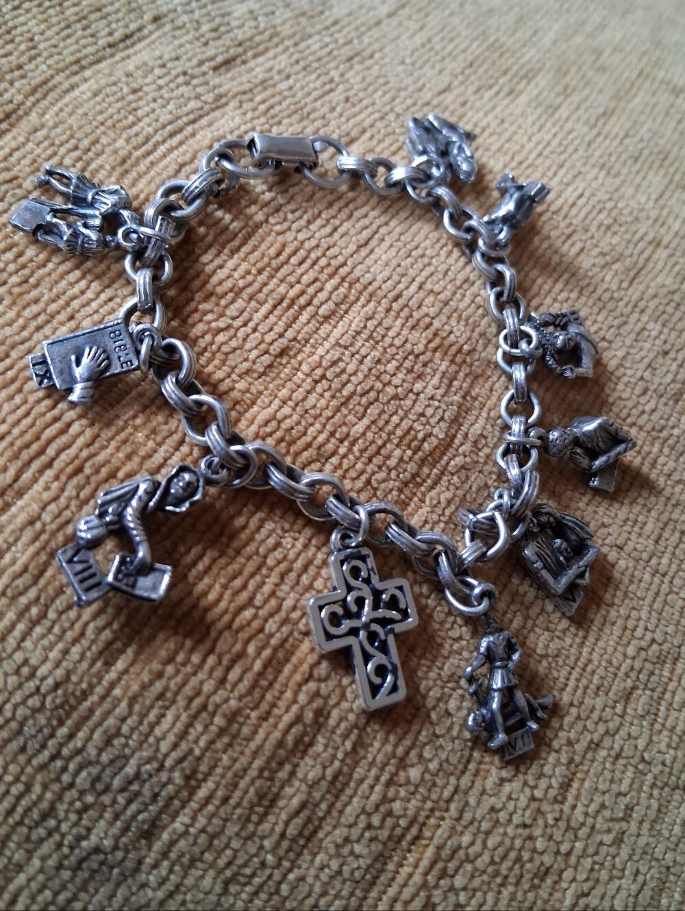 Coro 10 Commandments Charm Bracelet with Cross Charm